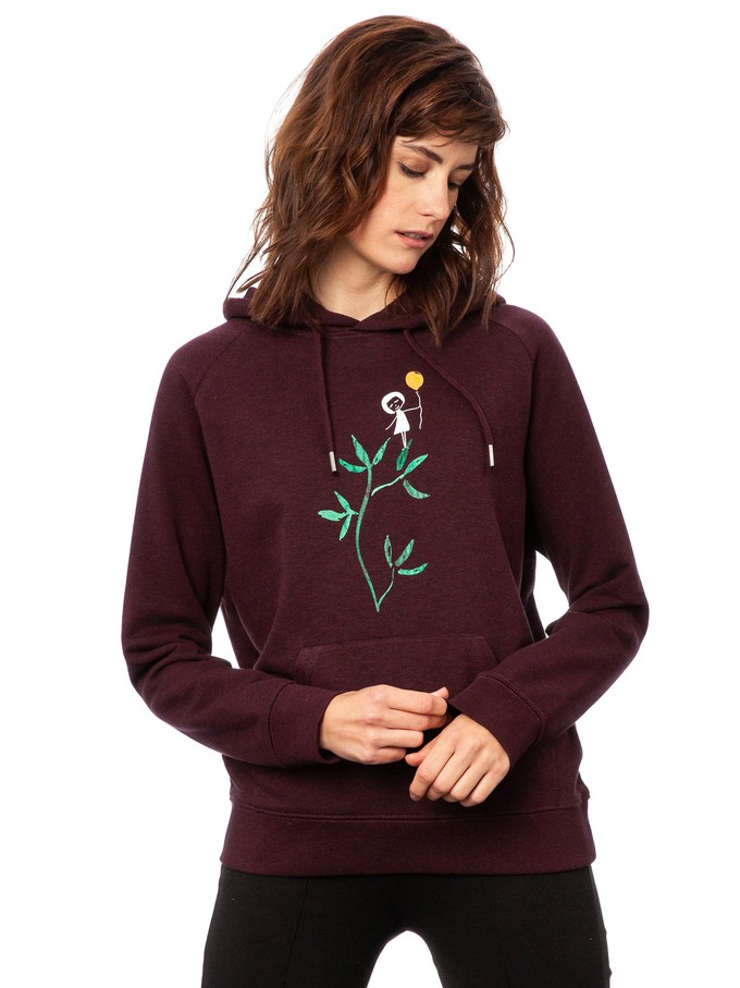 Branch girl hoodie heather grape red from FellHerz T-Shirts - bio, fair & vegan