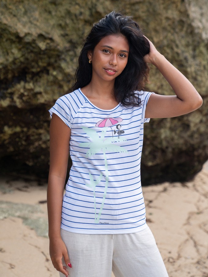 Palm Tree Cap Sleeve striped white blue from FellHerz T-Shirts - bio, fair & vegan