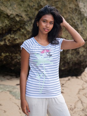 Palm Tree Cap Sleeve striped white blue from FellHerz T-Shirts - bio, fair & vegan