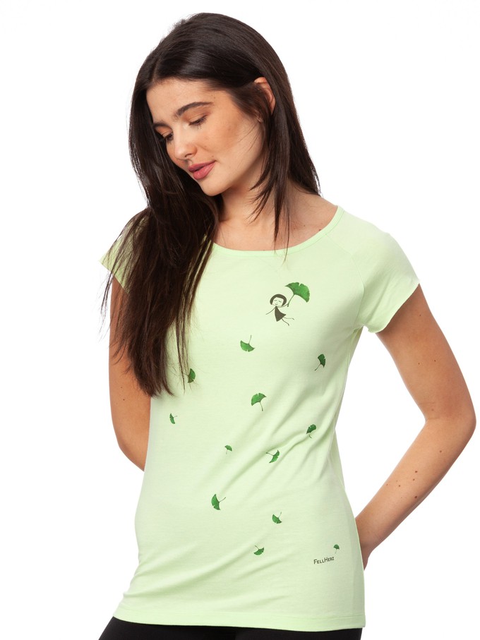 Gingko Girl Cap Sleeve lime green from FellHerz T-Shirts - bio, fair & vegan