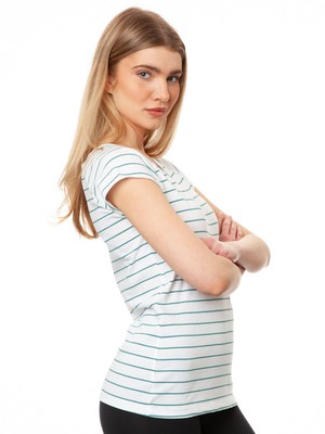 Cap Sleeve striped white teal from FellHerz T-Shirts - bio, fair & vegan