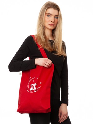 Moon Cat Tote Bag cherry red from FellHerz T-Shirts - bio, fair & vegan