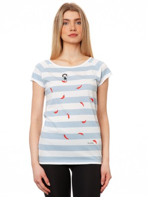 Red Chilli Cap Sleeve block striped light blue from FellHerz T-Shirts - bio, fair & vegan