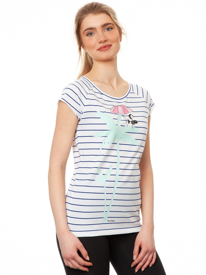 Palm Tree Cap Sleeve striped white blue from FellHerz T-Shirts - bio, fair & vegan