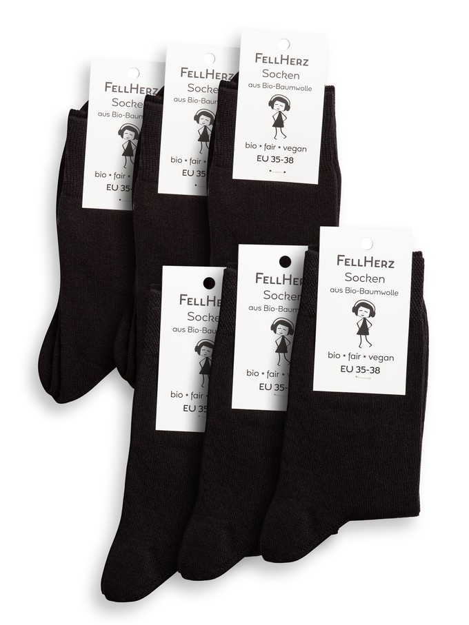 Pack of 6 thick and thin socks with organic cotton mix black from FellHerz T-Shirts - bio, fair & vegan