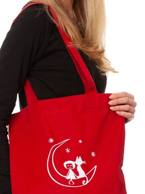Moon Cat Tote Bag cherry red from FellHerz T-Shirts - bio, fair & vegan