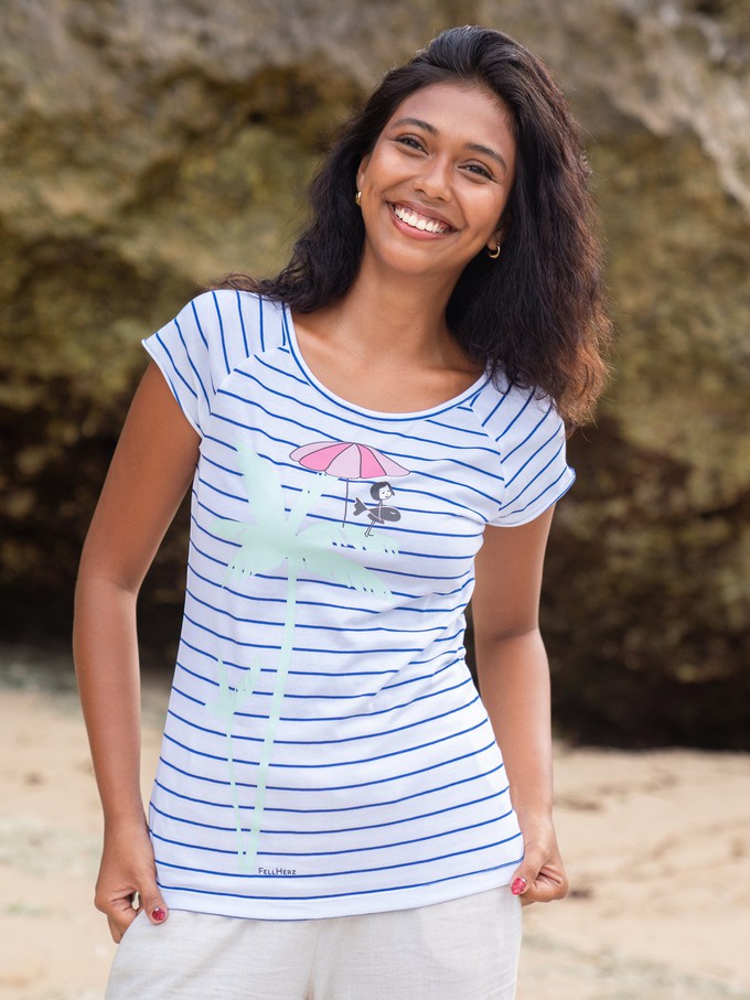 Palm Tree Cap Sleeve striped white blue from FellHerz T-Shirts - bio, fair & vegan