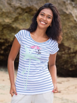 Palm Tree Cap Sleeve striped white blue from FellHerz T-Shirts - bio, fair & vegan