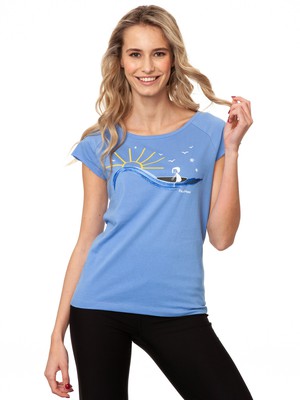Surfing Girl Cap Sleeve cornflower from FellHerz T-Shirts - bio, fair & vegan