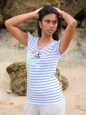 Palm Tree Cap Sleeve striped white blue from FellHerz T-Shirts - bio, fair & vegan