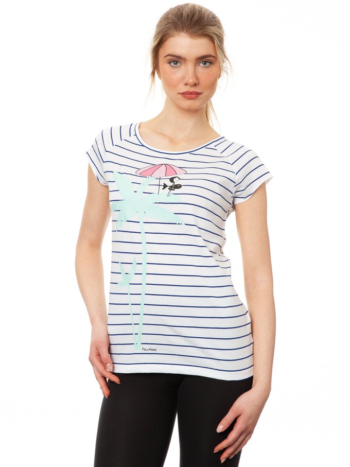 Palm Tree Cap Sleeve striped white blue from FellHerz T-Shirts - bio, fair & vegan
