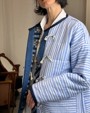 Our "BLUE STRIPES " UNISEX Reversible Blankets Made COAT - S/M/L from Fitolojio Workshop