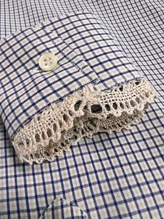 The "bOaN series" Blue dark Gingham Shirt - Antique Lace collar-cuffs via Fitolojio Workshop
