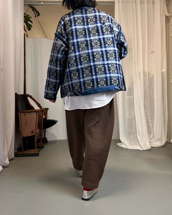 Our "BLUE STRIPES " UNISEX Reversible Blankets Made COAT - S/M/L from Fitolojio Workshop