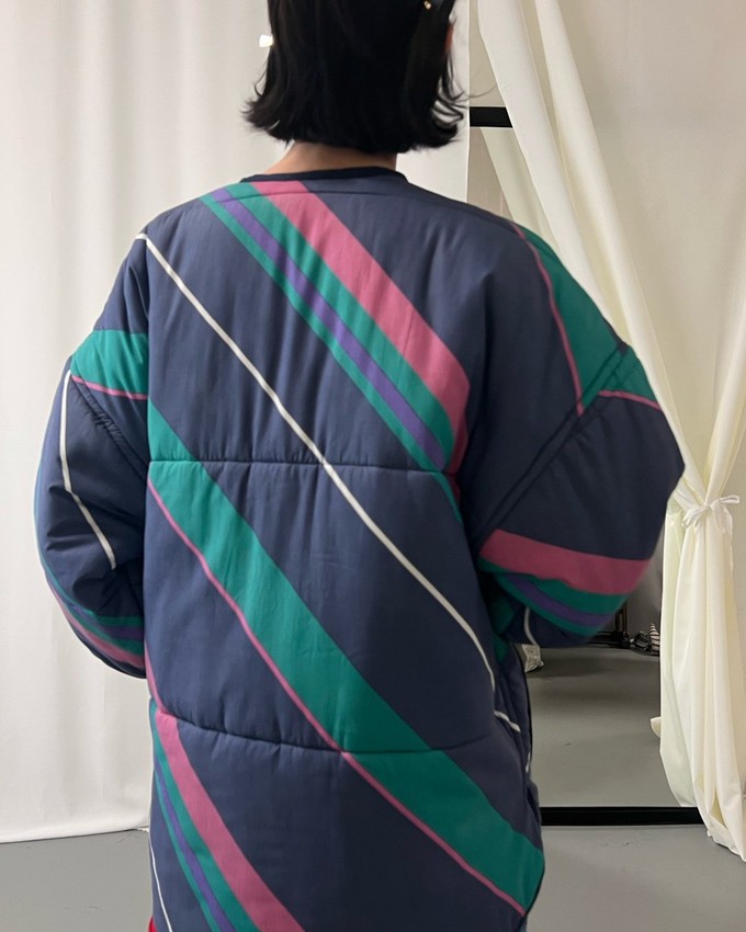 Our "LISA'S STRIPES"  Reversible Blanket Made COAT - M/L from Fitolojio Workshop