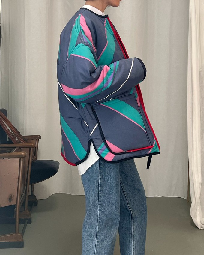 Our "LISA'S STRIPES"  Reversible Blanket Made COAT - M/L from Fitolojio Workshop