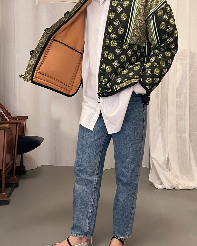 Our "GREEN PAISLEY "  Reversible Blanket Made COAT - XS/S from Fitolojio Workshop