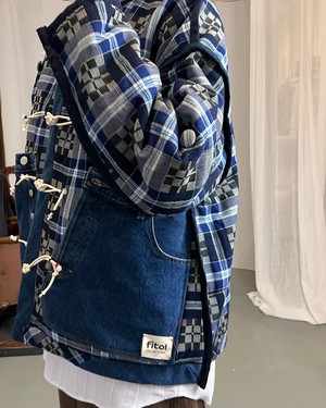 Our "BLUE STRIPES " UNISEX Reversible Blankets Made COAT - S/M/L from Fitolojio Workshop