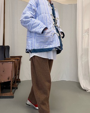 Our "BLUE STRIPES " UNISEX Reversible Blankets Made COAT - S/M/L from Fitolojio Workshop