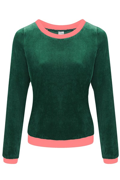 Organic jumper "Onne", velour velvet dark green / pink from Frija Omina