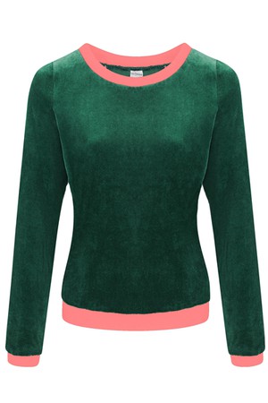 Organic jumper "Onne", velour velvet dark green / pink from Frija Omina