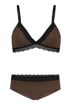 Set: Bio bra + hipster panties Spitze, brown via Frija Omina