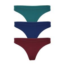 Set of 3 Organic thong PurDarkness: Smaragd, blue, aubergine via Frija Omina