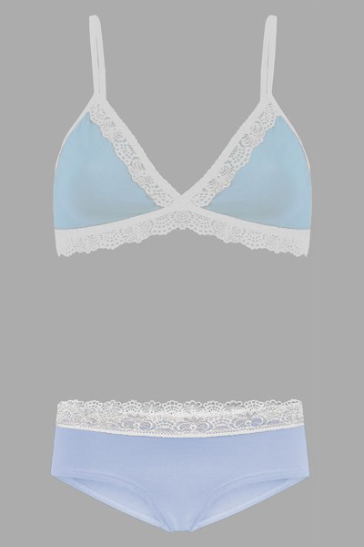 Set: Bio bra + hipster panties Spitze, light blue from Frija Omina