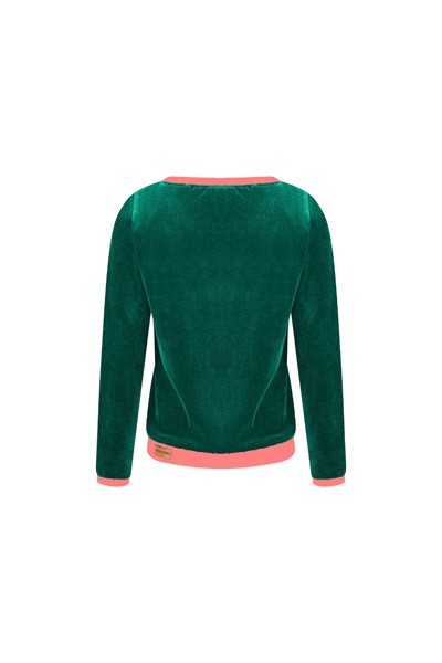 Organic jumper "Onne", velour velvet dark green / pink from Frija Omina