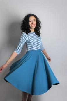Organic dress Vrida, teal / stripes via Frija Omina