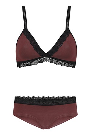 Set: Bio bra + hipster panties Spitze, aubergine from Frija Omina