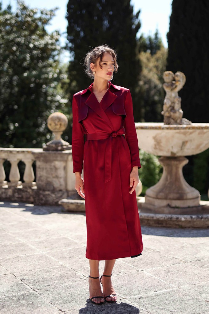 Red satin trench coat new arrivals