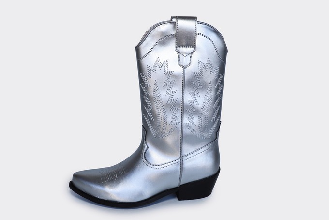 Project Cece LUCKY high top vegan western boots SILVER APPLESKIN