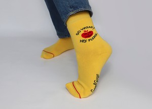 "GO VEGAN?YES PLEASE" comfy crew socks | PINK/YELLOW/BLACK from Good Guys Go Vegan