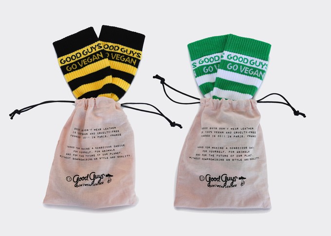 "Striped" crew socks | GREEN/WHITE and BLACK/YELLOW from Good Guys Go Vegan