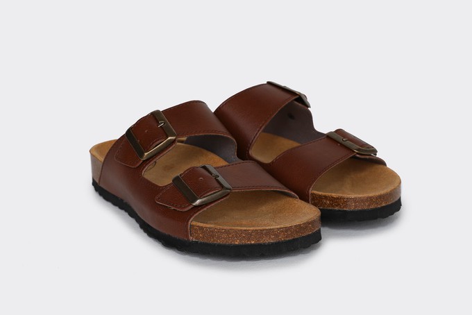 JUNO vegan buckled slide-on | BROWN from Good Guys Go Vegan