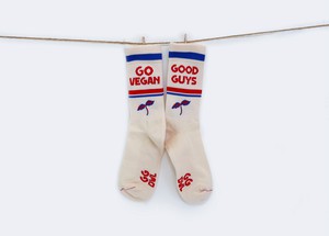 "Go Vegan" crew socks | RED/BLUE/ECRU & GREEN/WHITE from Good Guys Go Vegan