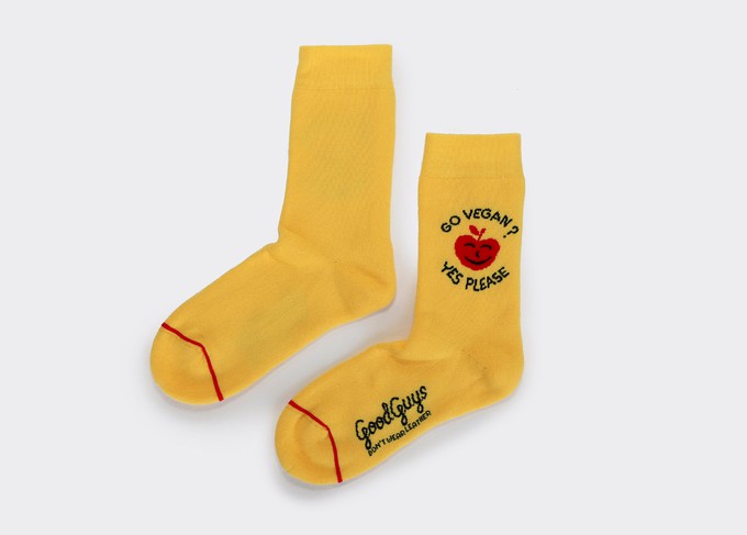 "GO VEGAN?YES PLEASE" comfy crew socks | PINK/YELLOW/BLACK from Good Guys Go Vegan