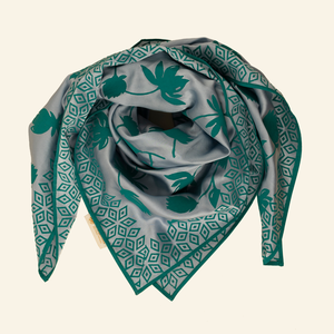 Light Blue and Teal Green Women's Royal Silk Scarf from Heritage Moda