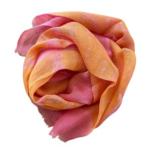 Handmade Tie-Dye Pink And Orange Linen Scarf | Lightweight Summer Scarf For Women from Heritage Moda