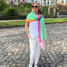 Green Orange Pink Multicolor Tie-Dye Linen Scarf – Handmade Summer Wrap Accessory via Heritage Moda