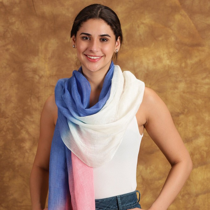 Pink and Blue Ombré Linen Scarf from Heritage Moda