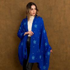 Royal Blue Cashmere Scarf With Hand Embroidery via Heritage Moda