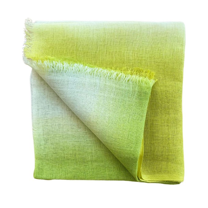 Handmade Yellow Green Ombré Linen Scarf | Boho Luxe Tie-Dye Wrap For Women from Heritage Moda