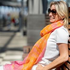 Handmade Tie-Dye Pink And Orange Linen Scarf | Lightweight Summer Scarf For Women via Heritage Moda