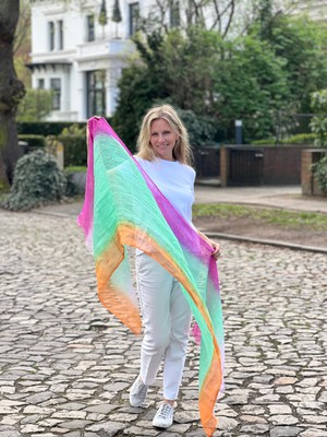 Green Orange Pink Multicolor Tie-Dye Linen Scarf – Handmade Summer Wrap Accessory from Heritage Moda