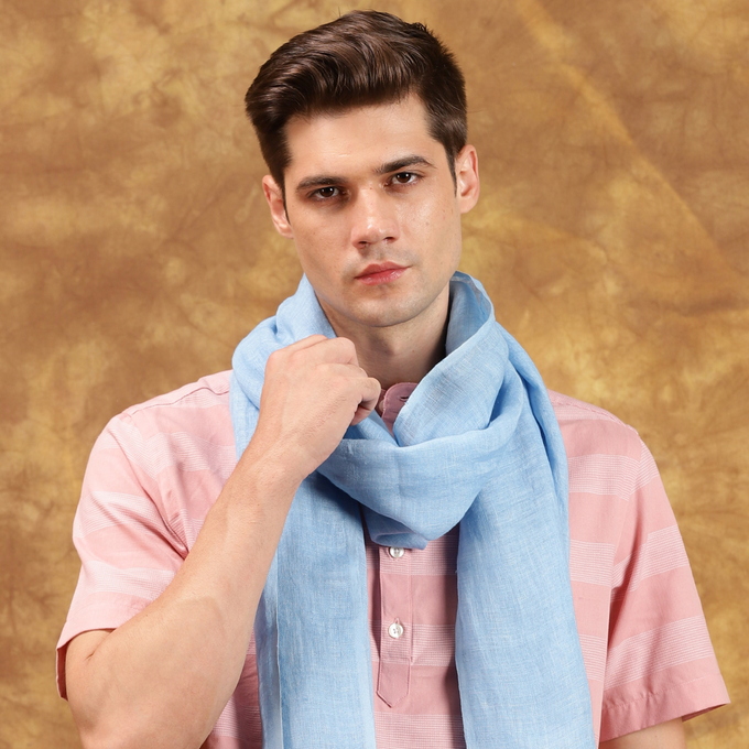 Handmade Powder Blue Linen Scarf from Heritage Moda