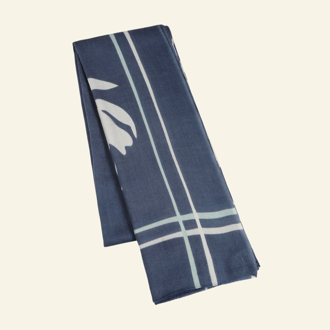 Luxury Wool-Silk Scarf – Hand-Painted Midnight Blue with Pastel Floral Print from Heritage Moda