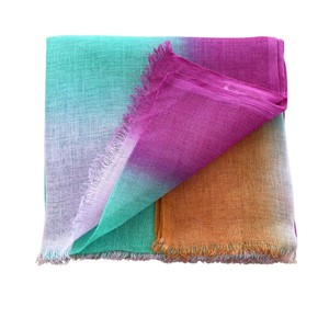 Green Orange Pink Multicolor Tie-Dye Linen Scarf – Handmade Summer Wrap Accessory from Heritage Moda