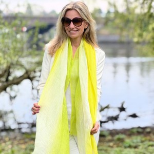 Handmade Yellow Green Ombré Linen Scarf | Boho Luxe Tie-Dye Wrap For Women from Heritage Moda